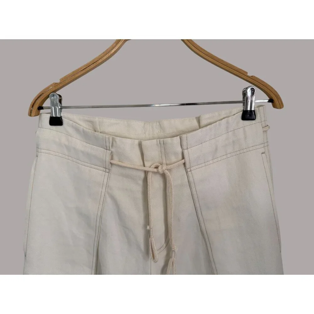 Vince Womens Cream Cotton Wide-Leg Cropped Pants W/ Patch Pockets & Drawstring W - Picture 4 of 7